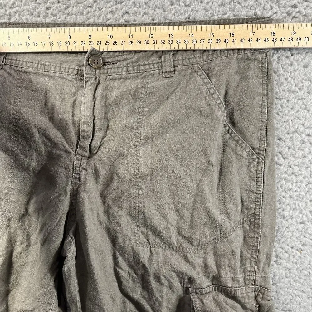 Banana Republic Womens Size 12 Olive Green 100% Linen Slouchy Cargo Crop Pants